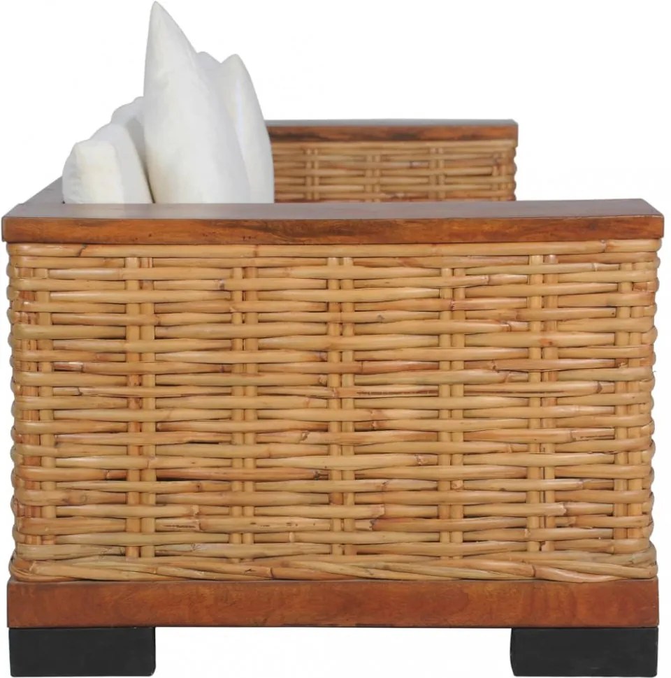 3 személyes barna természetes rattan kanapé párnával