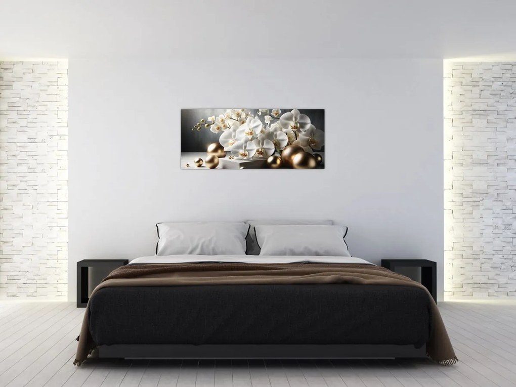 Kép - Orchidea és aranygolyók (120x50 cm)