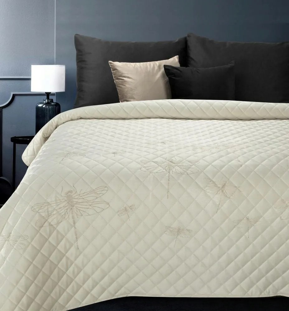 Dekoratív ágytakaró 170x210 krém arany szitakötők