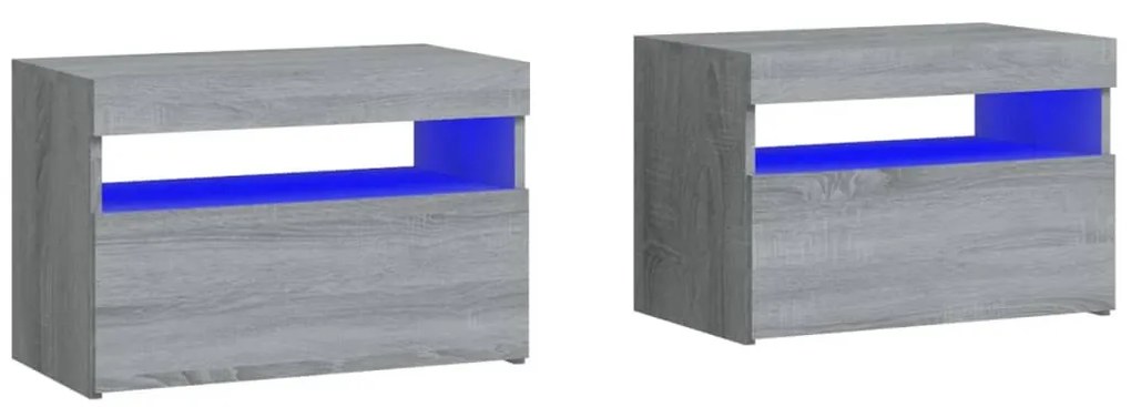 2 db szürke sonoma színű LED-es éjjeliszekrény 60x35x40 cm
