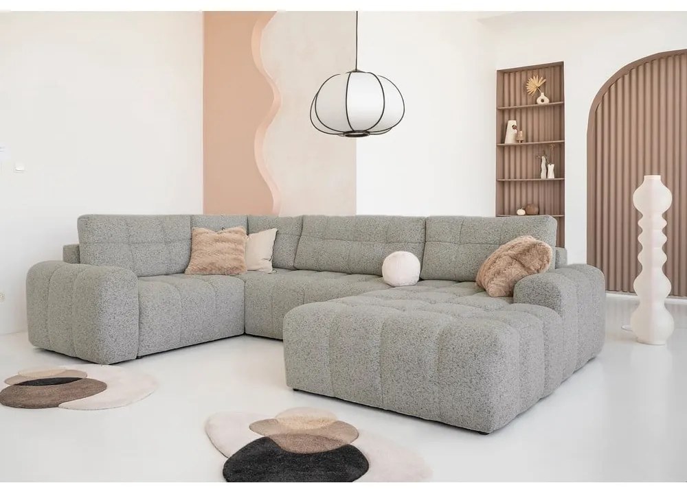 Világosbarna kinyitható tárolóhelyes moduláris sarokkanapé (bal oldali) Lulu – Miuform