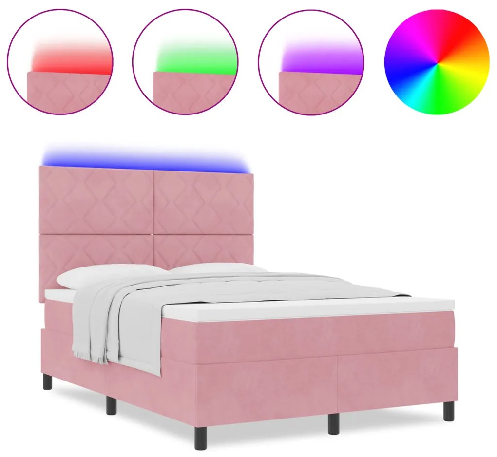 Boxspring Ágy Matraccal és LED Rózsaszín 160x200 cm Bársonyos