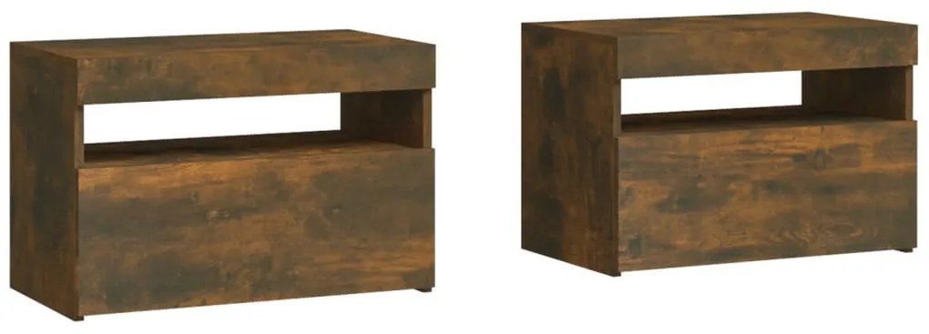 2 db füstös tölgy színű éjjeliszekrény LED-ekkel 60x35x40 cm