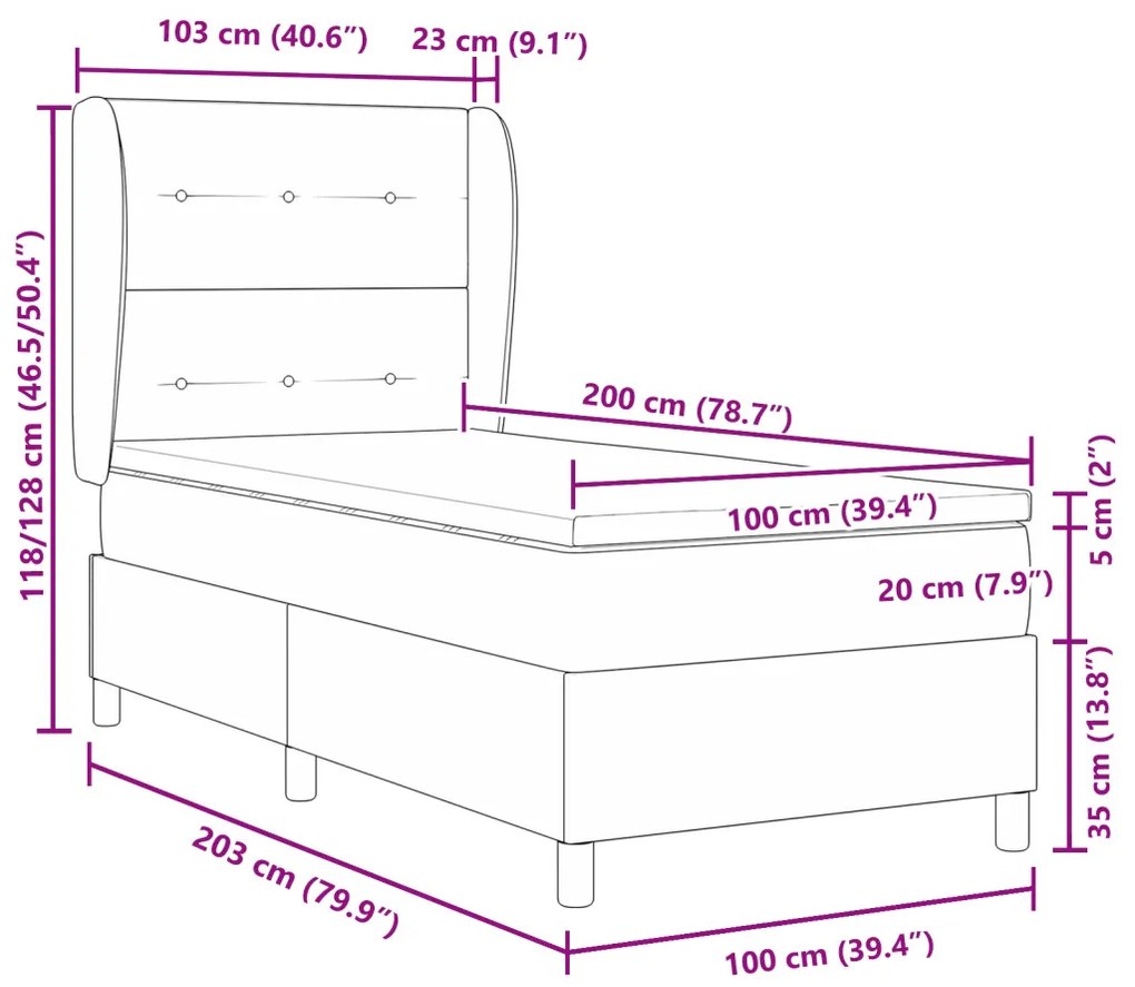 Boxspring Ágy Matrac Fekete Barna 100x200 cm Szövet
