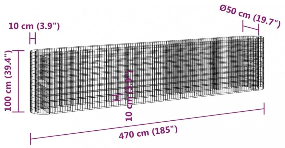 horganyzott vas gabion magaságyás 470x50x100 cm