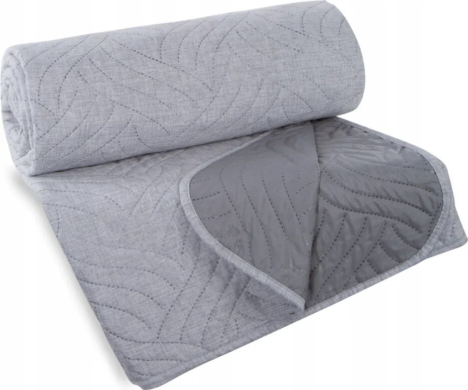 Dekoratív ágytakaró Len 220x240 ezüst steppelt díszes meander minta