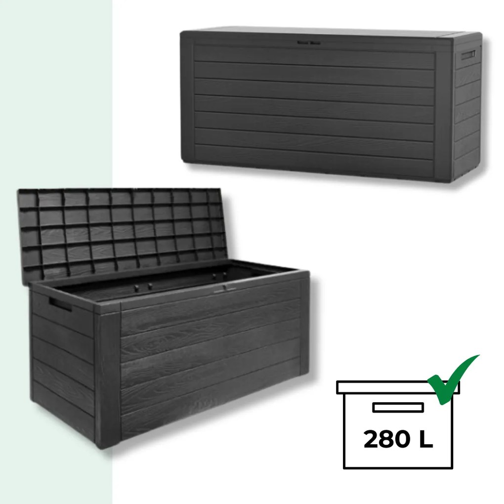 WOODEBOX tárolódoboz, 280l, 120x46x57cm, antracit Prosperplast