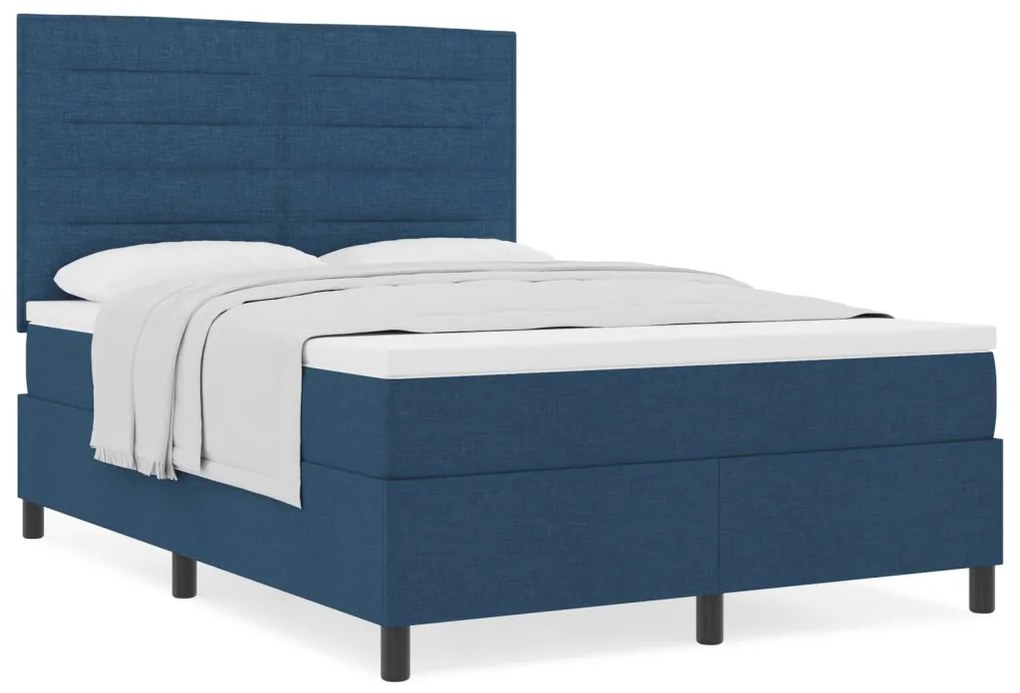 Boxspring Ágy Ágyneművel Kék 140x200 cm Szövet