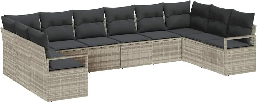 vidaXL Kanapé Szett párnával 10 pcs Világosszürke polirattan