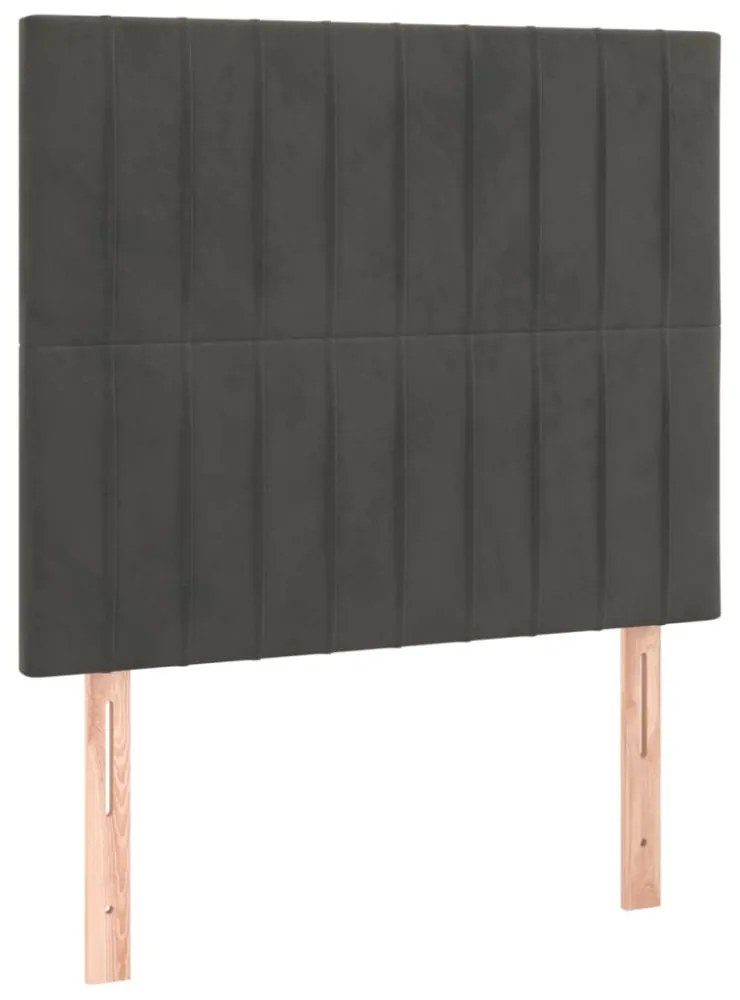 sötétszürke bársony rugós és LED-es ágy matraccal 100x200 cm