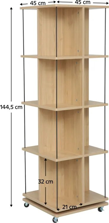 Forgó polcállvány, tölgy/fekete, POTOR