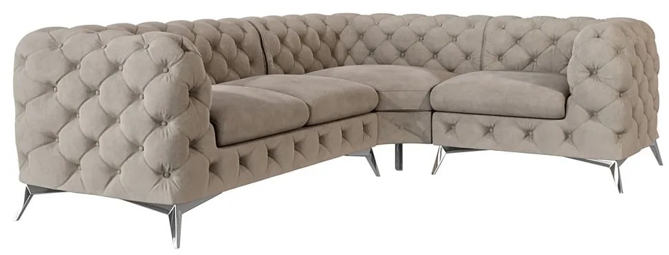 Szürkésbézs bársony sarokkanapé (jobb oldali-L alakú) Chelsea – Ropez