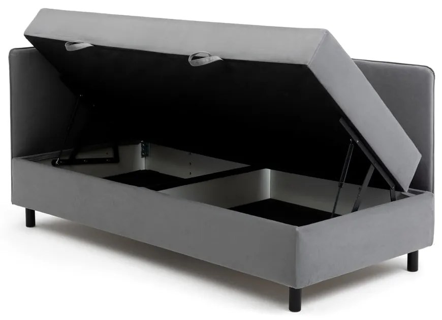 Szürke kárpitozott ágyneműtartós egyszemélyes ágy matraccal 90x200 cm Avela – Bonami Selection