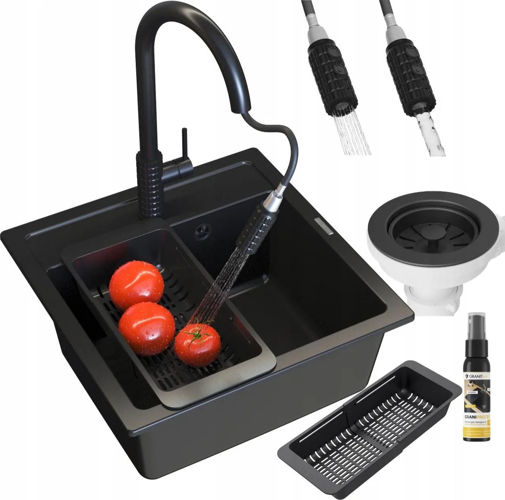 Gránit mosogató Fekete Malmo Mosogató Csaptelep Snake Pro fekete