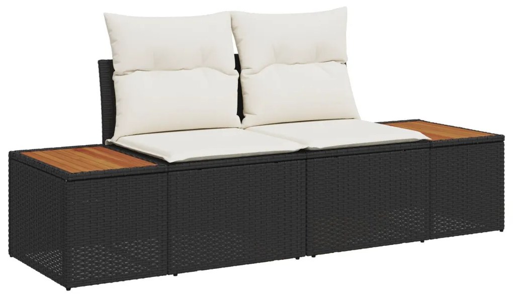 10 darabos kerti kanapé szett párnákkal Fekete Poly Rattan Akácia, 3 darabos kerti étkező szett párnákkal Fekete Poly Rattan Akácia