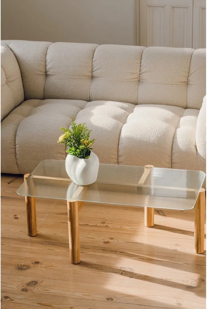 Natúr színű dohányzóasztal üveg asztallappal 55x105 cm Kob – noo.ma