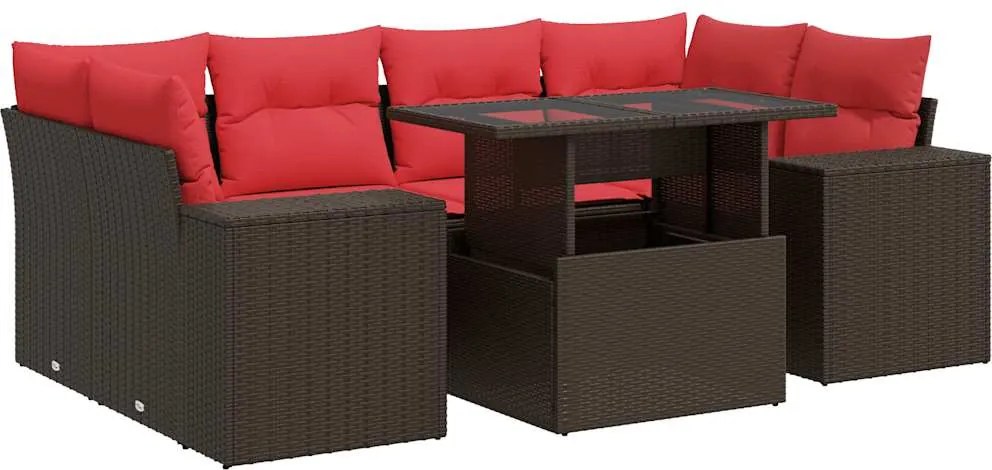 vidaXL 7 részes barna polyrattan kerti ülőgarnitúra párnákkal