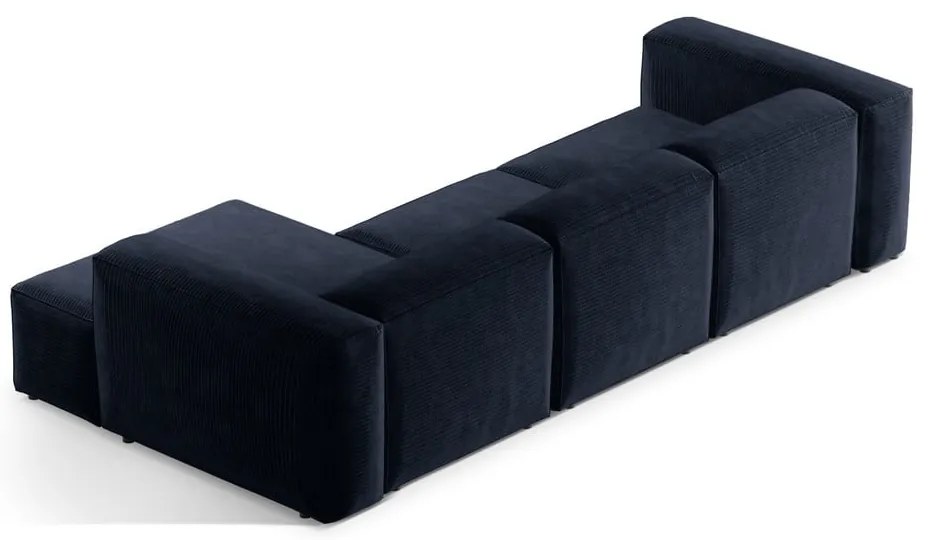 Sötétkék kordbársony sarokkanapé (jobb oldali-heverő résszel) Bergamo – Cosmopolitan Design