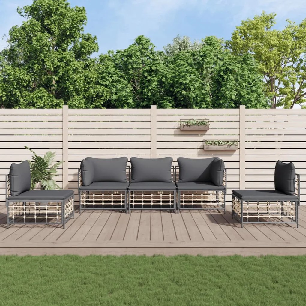 5 részes antracitszürke polyrattan kerti ülőgarnitúra párnákkal