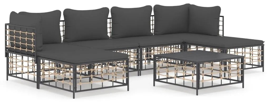 7 részes antracitszürke polyrattan kerti ülőgarnitúra párnákkal
