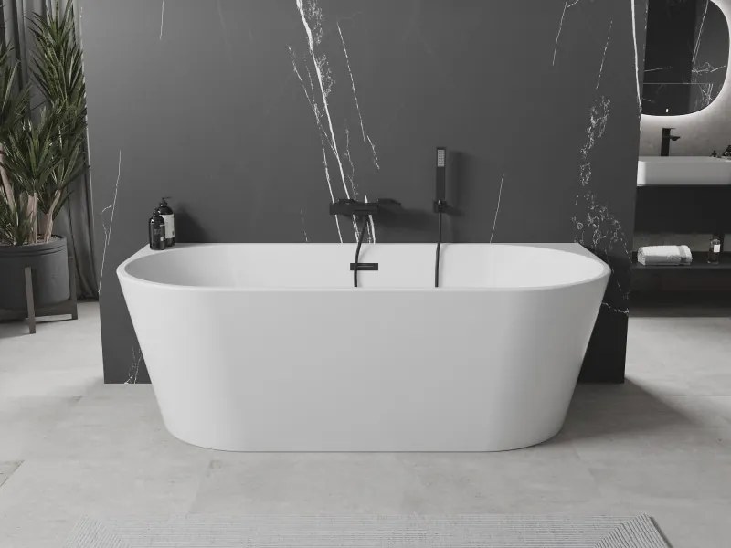Mexen Oval szabadon álló fal melletti kád 180 x 80 cm, fehér, fekete túlfolyó - 52671808000-70