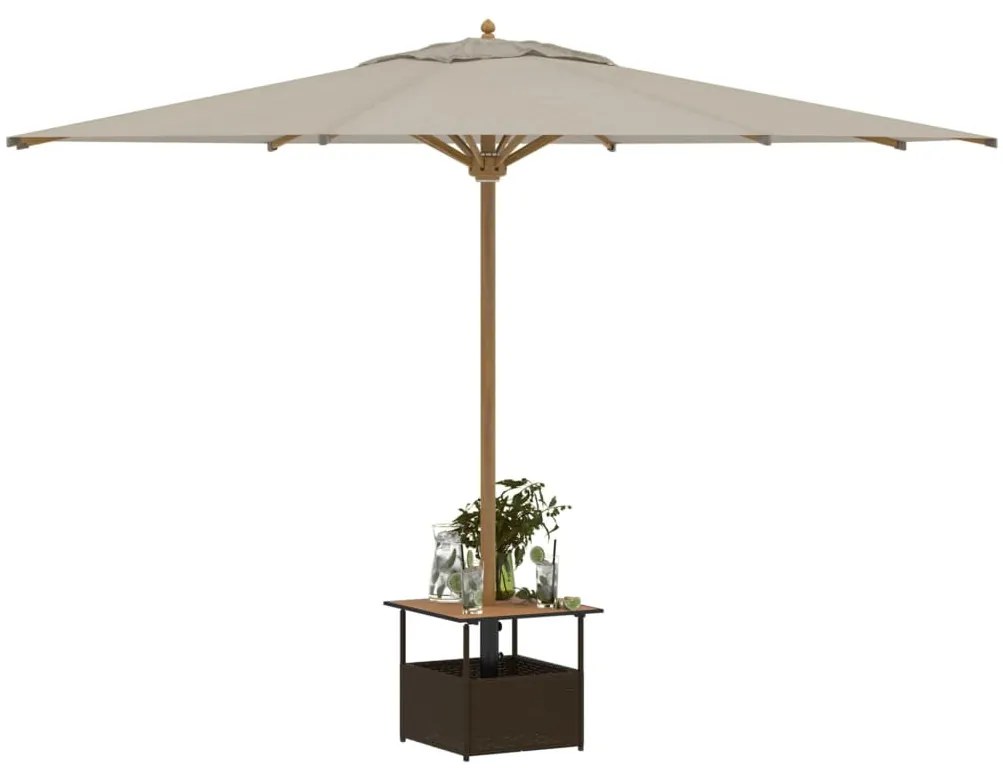 barna polyrattan kerti asztal napernyőlyukkal 55x55x46,5 cm