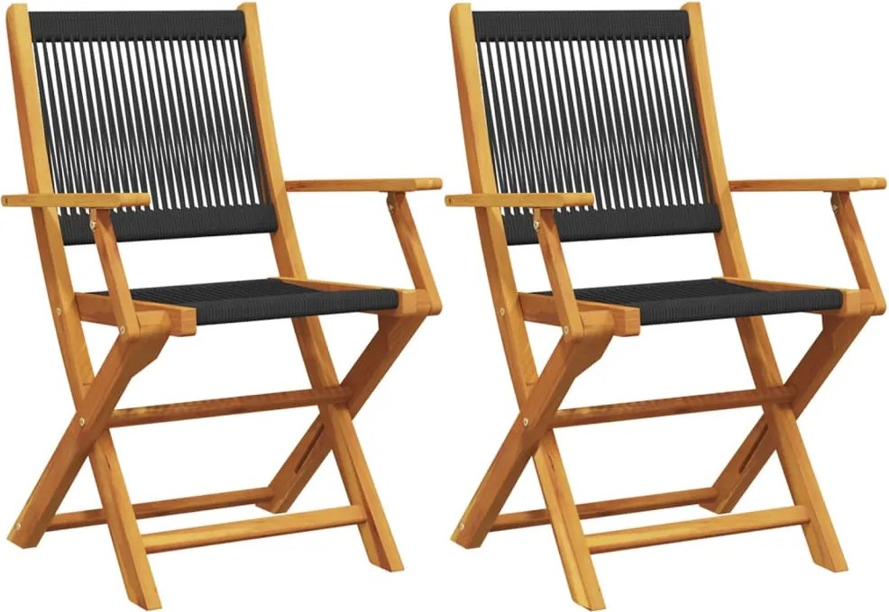 vidaXL 2 db fekete tömör akácfa és polipropilén kerti szék