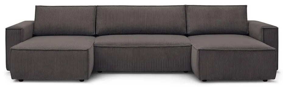 Szürkésbarna kordbársony kinyitható (U alakú) sarokkanapé Nihad – Bobochic Paris