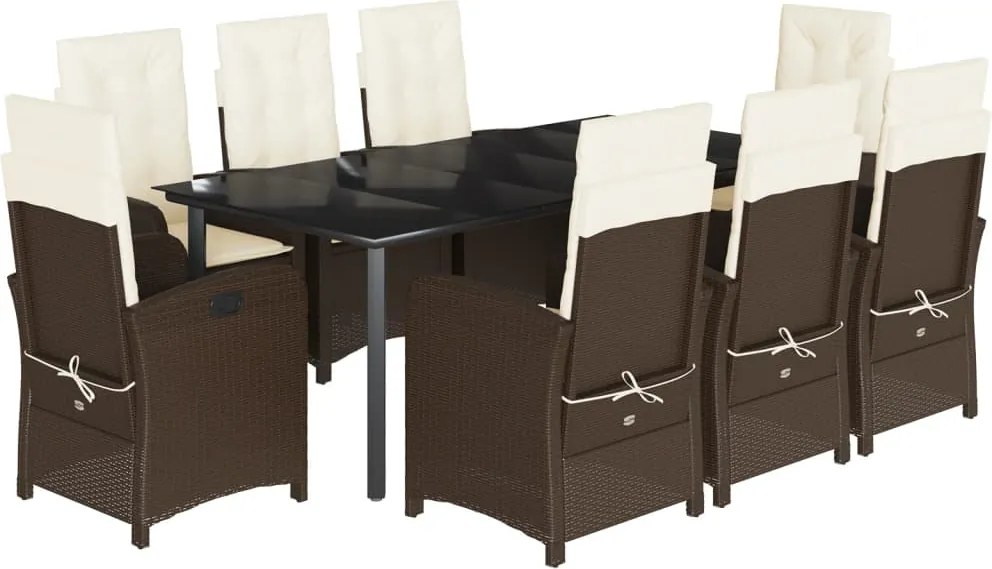 vidaXL 9 részes barna polyrattan kerti étkezőgarnitúra párnákkal