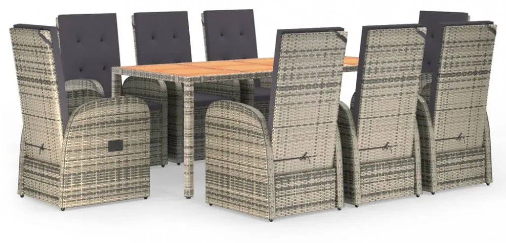 vidaXL 9 részes szürke polyrattan kerti étkezőgarnitúra párnával