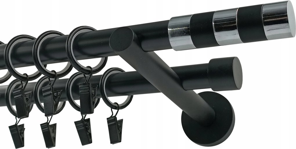 Dupla függönykarnis Fém 19+19mm Henger Black&amp;chrom 140cm