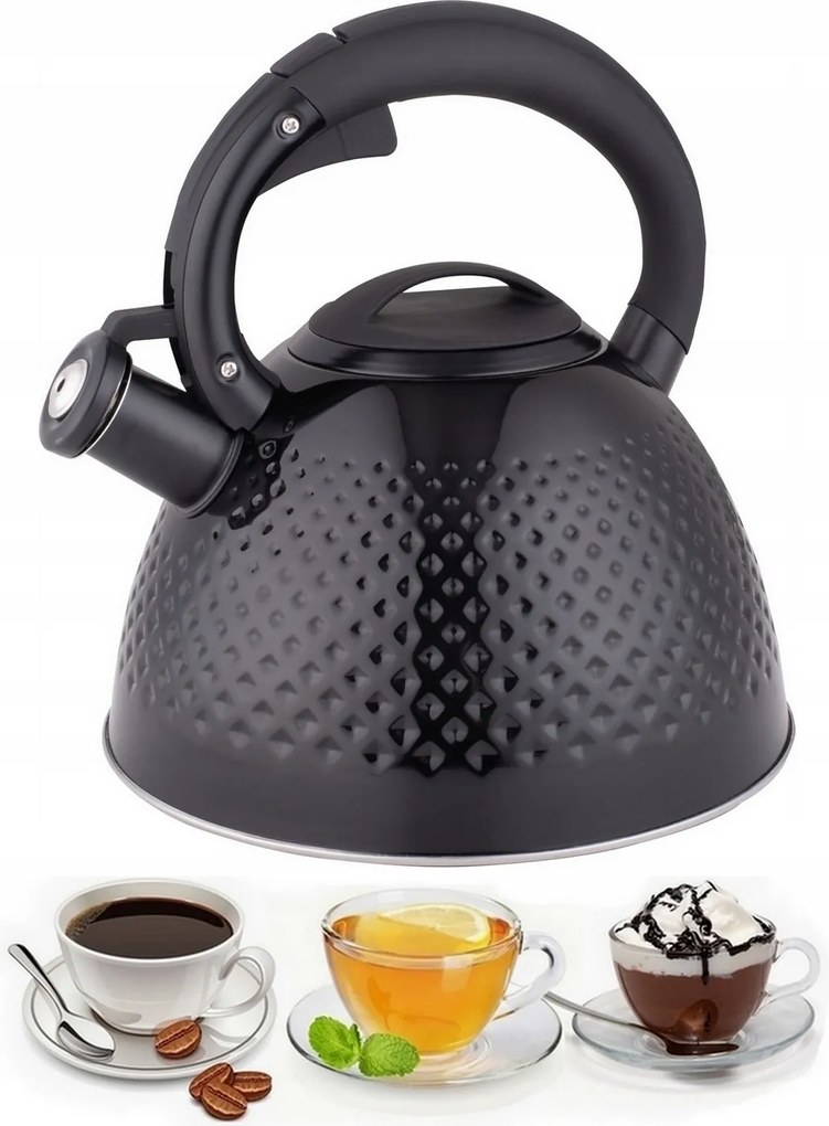 Modern Acél Vízforraló Síppal Gáz Indukciós 3L Edenberg 8854 Fekete