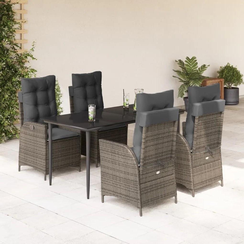 5 részes szürke polyrattan kerti étkezőgarnitúra párnával