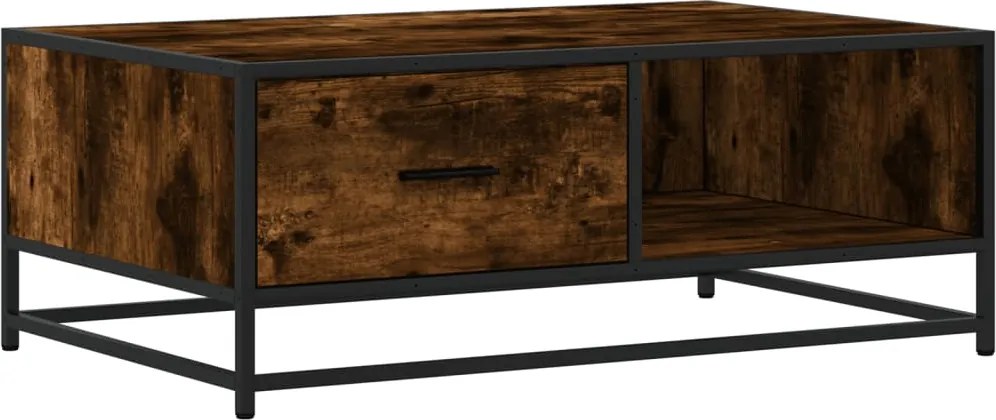vidaXL füstös tölgy szerelt fa és fém dohányzóasztal 90 x 57 x 35 cm