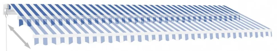 kék és fehér kézzel kihúzható póznás napellenző 500 x 350 cm