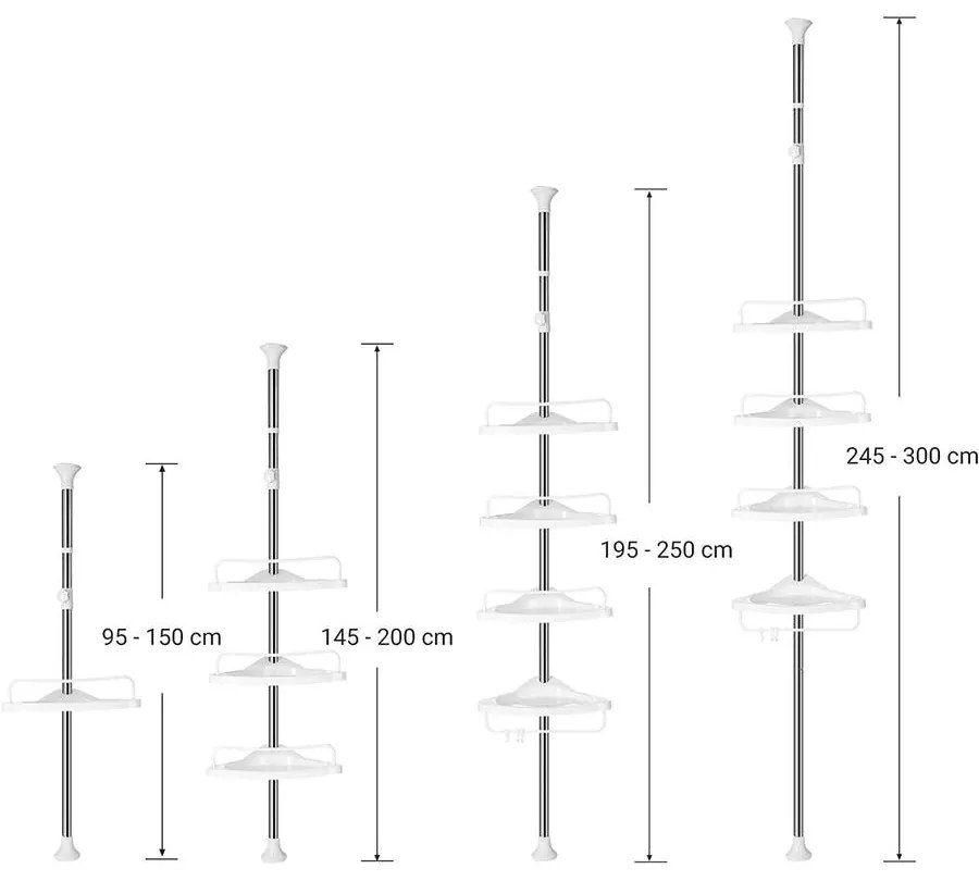 Állítható fürdőszoba sarokpolc, teleszkópos zuhanypolc, 95-300 cm