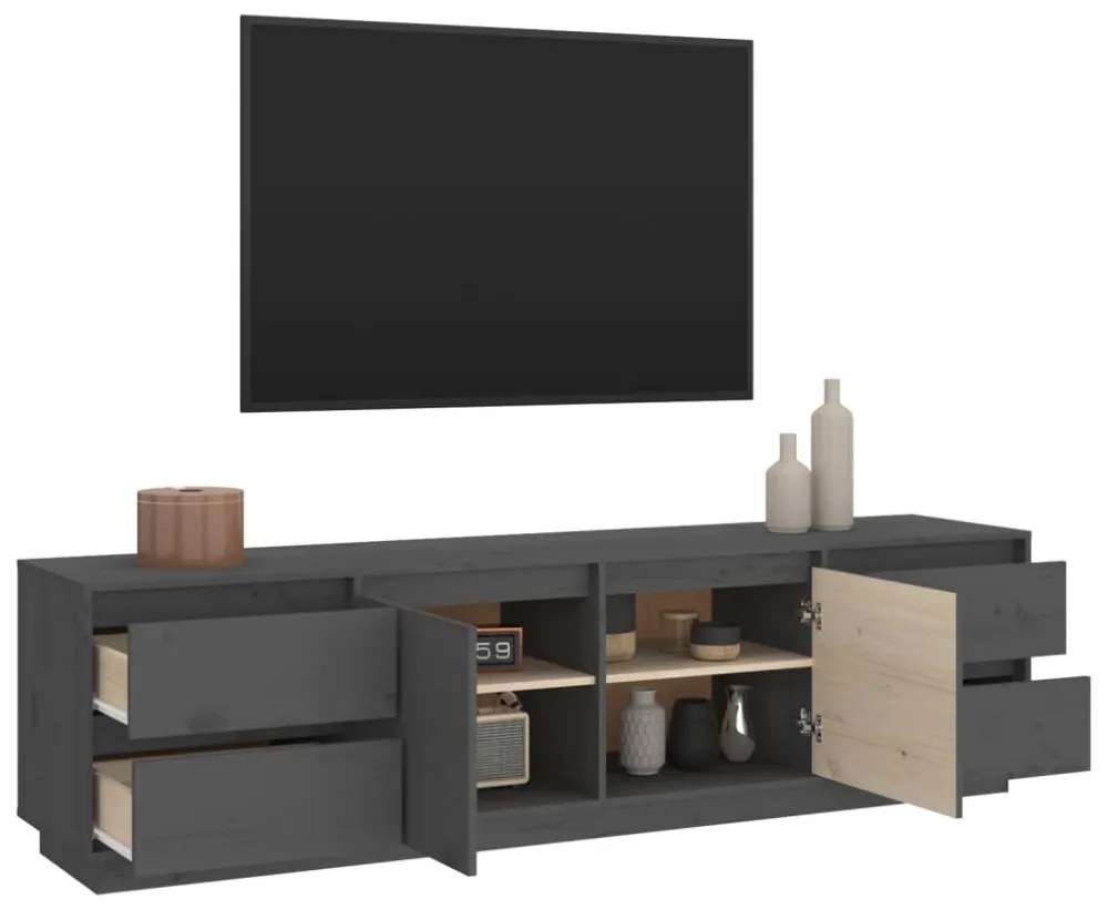 szürke tömör fenyőfa TV-szekrény 176 x 37 x 47,5 cm