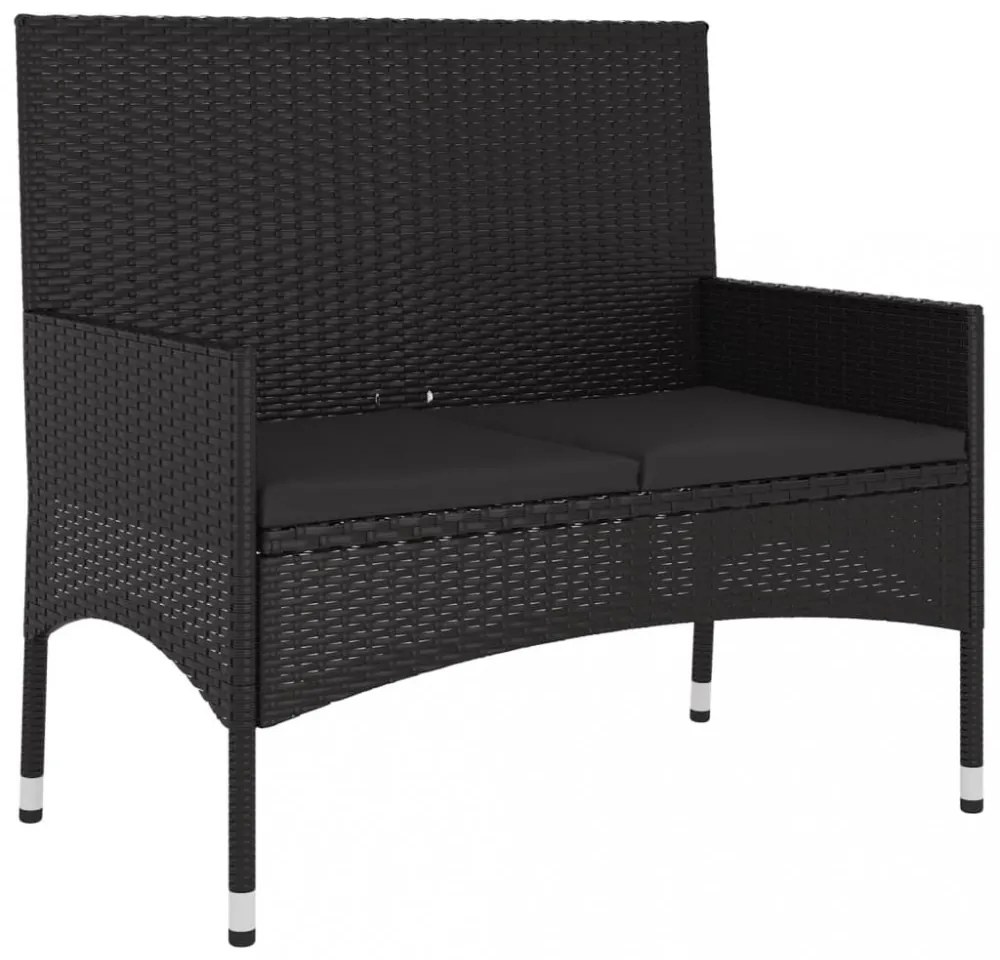 fekete 2 személyes polyrattan kerti pad párnával