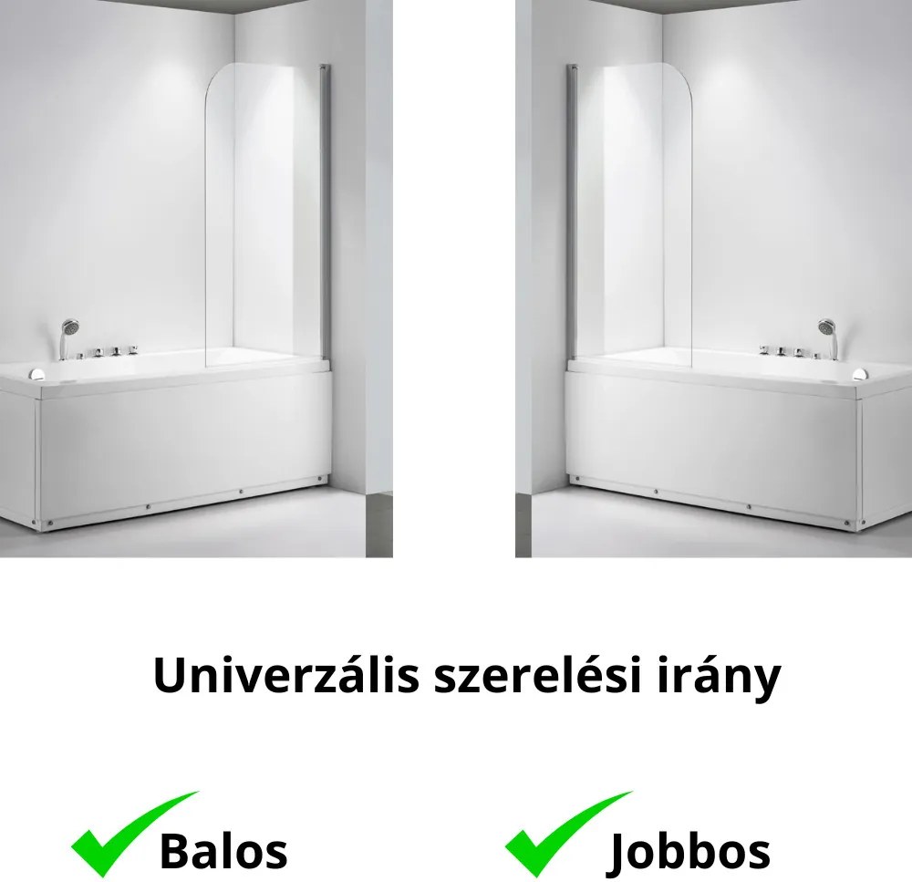 Stuxi Ravenna 75x140 cm 1 szárnyú kádparaván, 6 mm vízlepergető üveg, króm