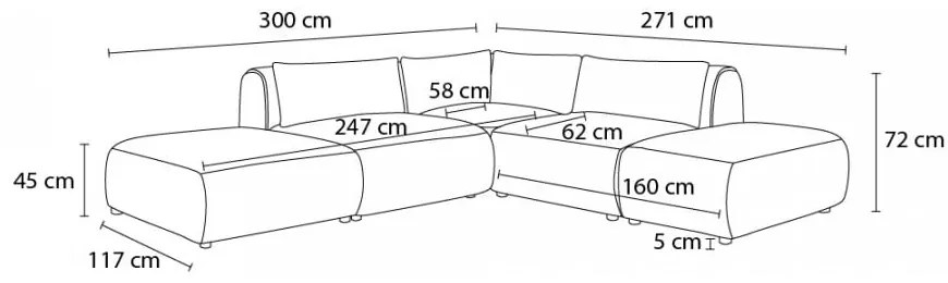 Sötétkék sarokkanapé (variálható) Jeanne – Bobochic Paris