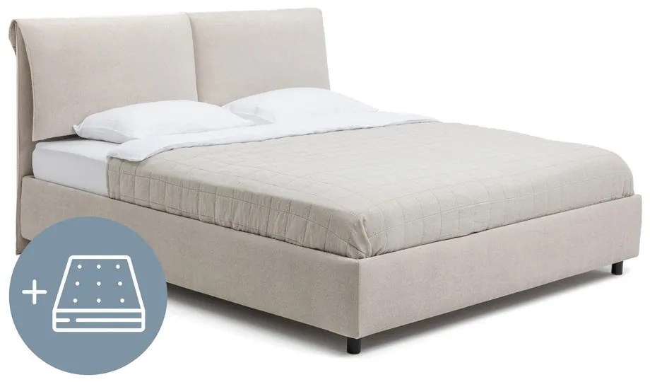 Bézs kárpitozott ágyneműtartós franciaágy matraccal, ágyráccsal 160x200 cm Myra Pillow – Bonami Selection