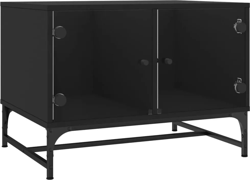 vidaXL fekete dohányzóasztal üvegajtókkal 68,5 x 50 x 50 cm