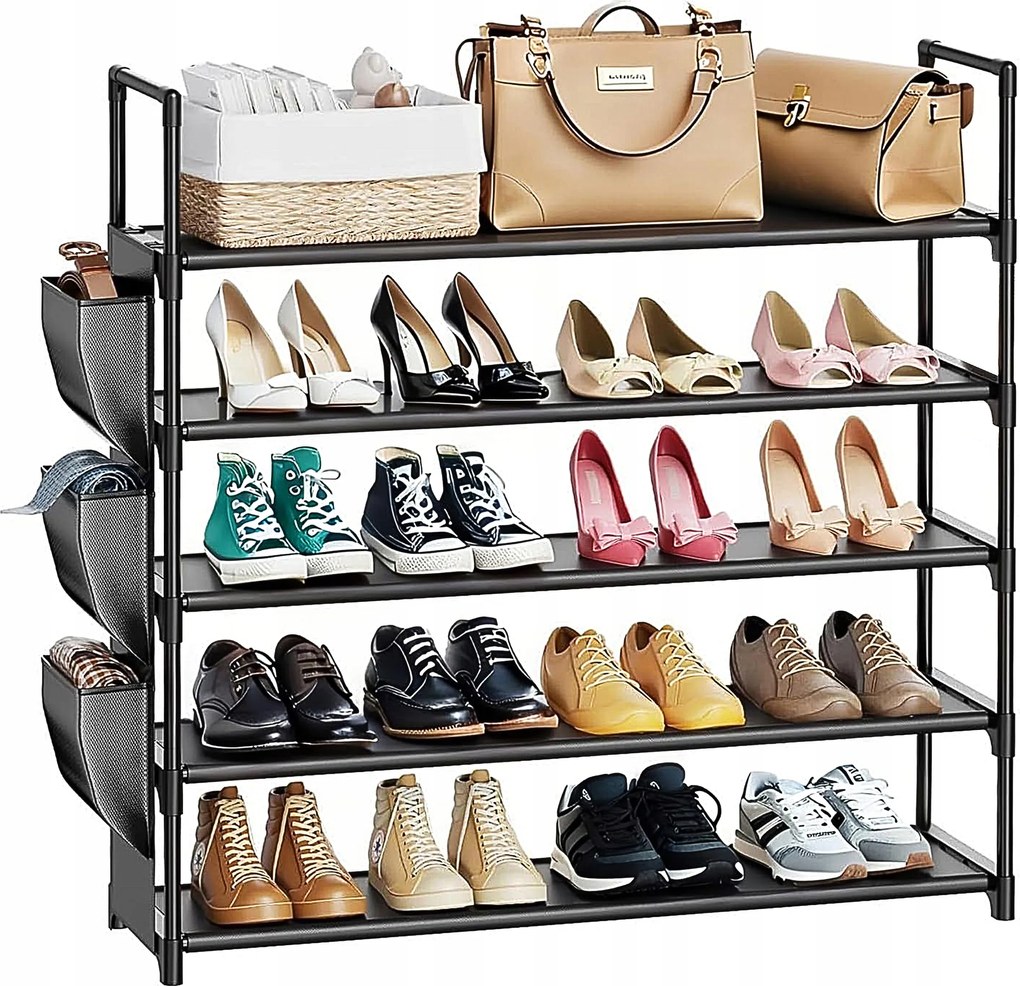 Cipőtartó állvány Polc 5 szint 20 pár Oldalsó zseb rendszerező szekrény