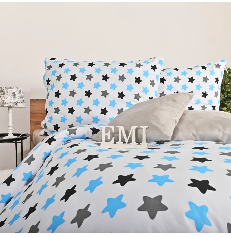 EMI Csillagok kék gyermek pamut ágyneműhuzat, A standard egyszemélyes ágy szett tartalma: 1x 140x200 + 1x 70x90