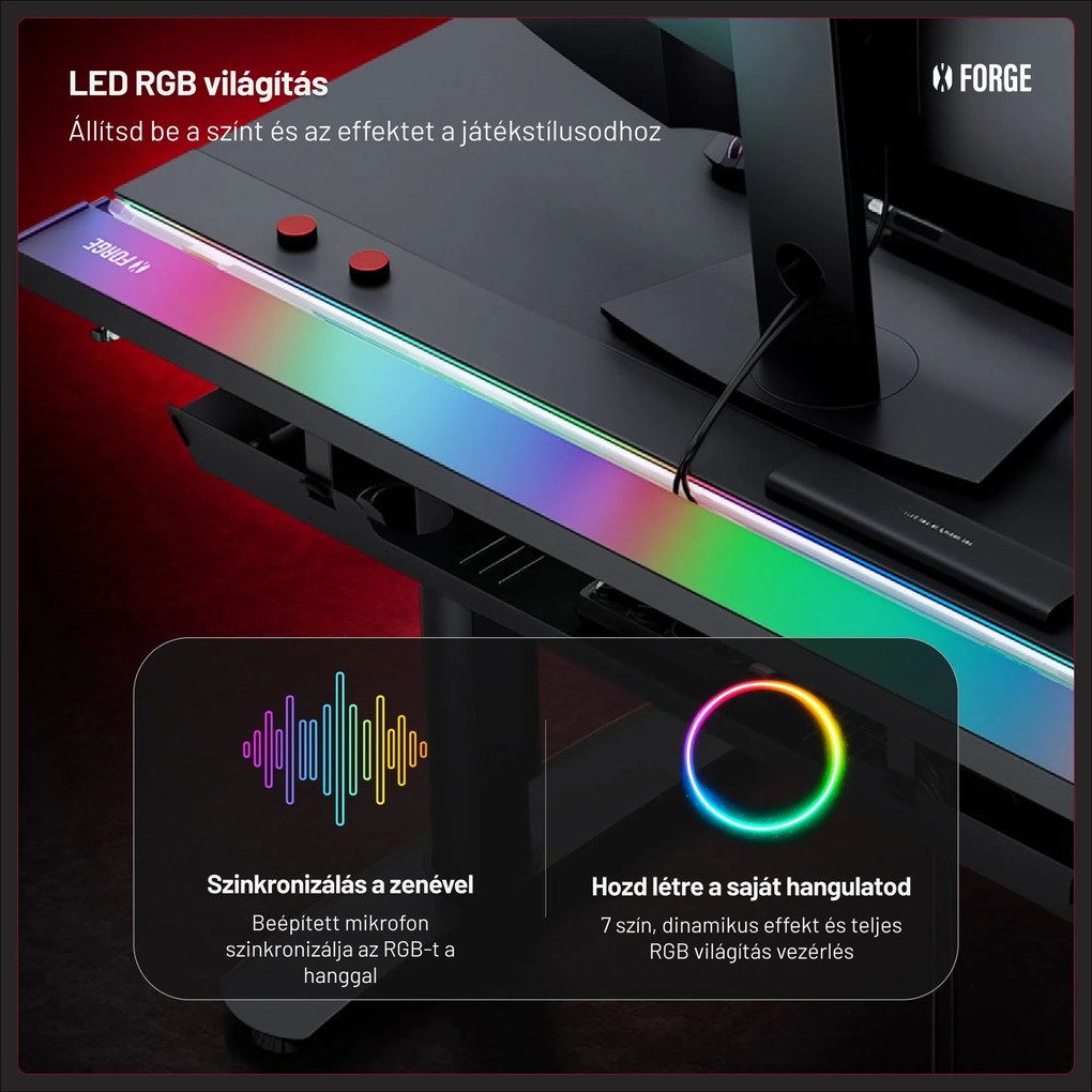 Elektromos RGB gamingasztal tartókkal, fekete, 120 cm: Diablo X-Forge 1200