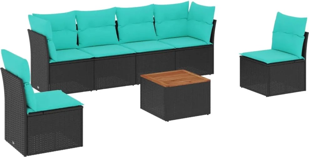 vidaXL 7 részes fekete polyrattan kerti ülőgarnitúra párnákkal