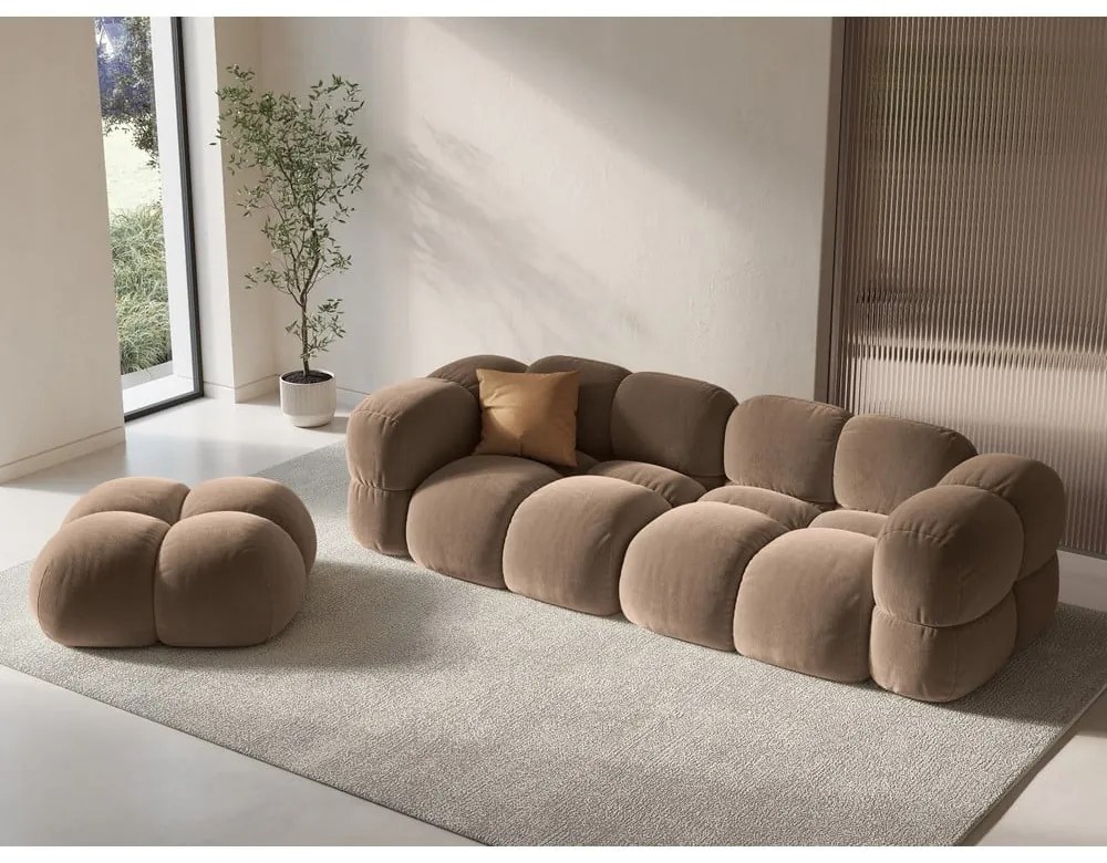 Barna bársony kanapé 250 cm Loretto – Cosmopolitan Design