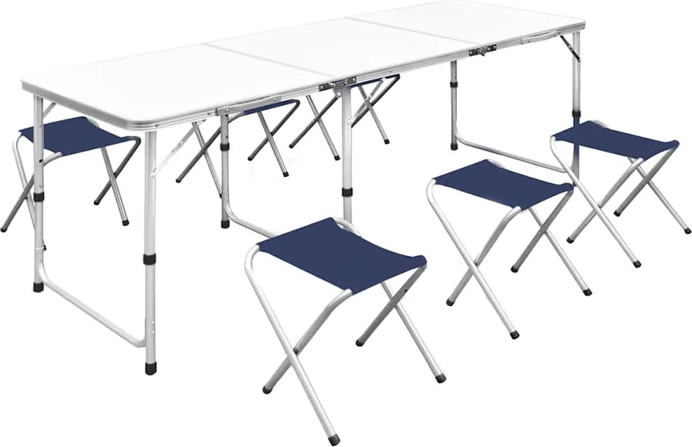 vidaXL Összecsukható állítható magasságú 6 székes kempingasztalszett 180x60cm
