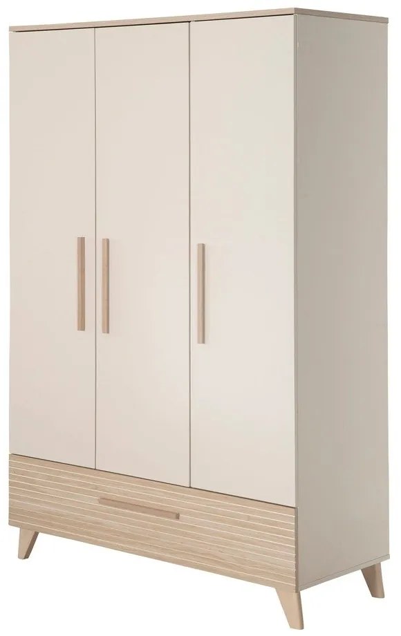Krémszínű-natúr színű gyerek ruhásszekrény tölgyfa dekorral 118x190x52 cm Sidney – Roba
