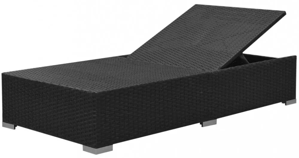 3-részes fekete polyrattan kerti bútorszett párnákkal